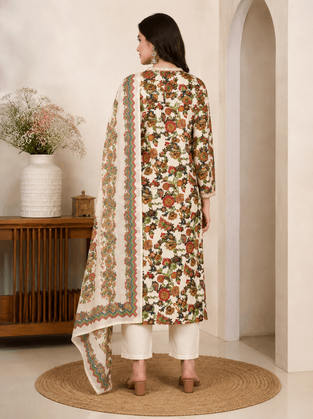 Premium Floral Printed Cotton 3 Piece Suit Set