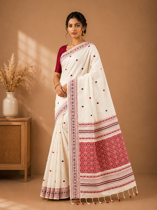 Premium Assam Khadi Saree – Timeless Handwoven Elegance