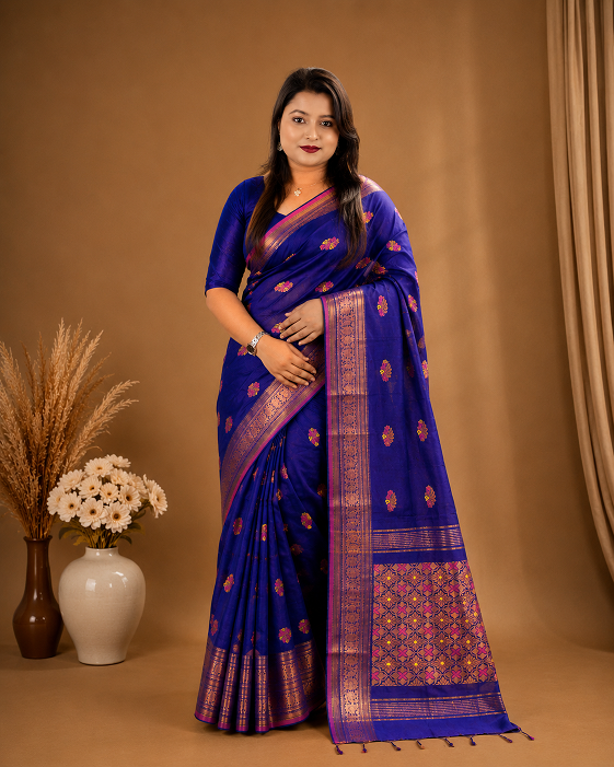 Premium Handloom Banarasi Saree – Royal Blue with Rich Zari Border