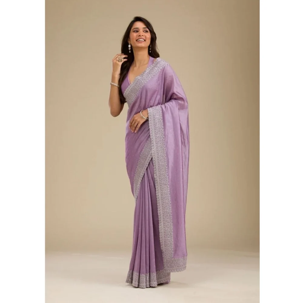 Women's Silk Embroidred Saree With Unstitched Blouse 5.5Mtr (Purple) BSB253SAVYYYC237_Lvdr