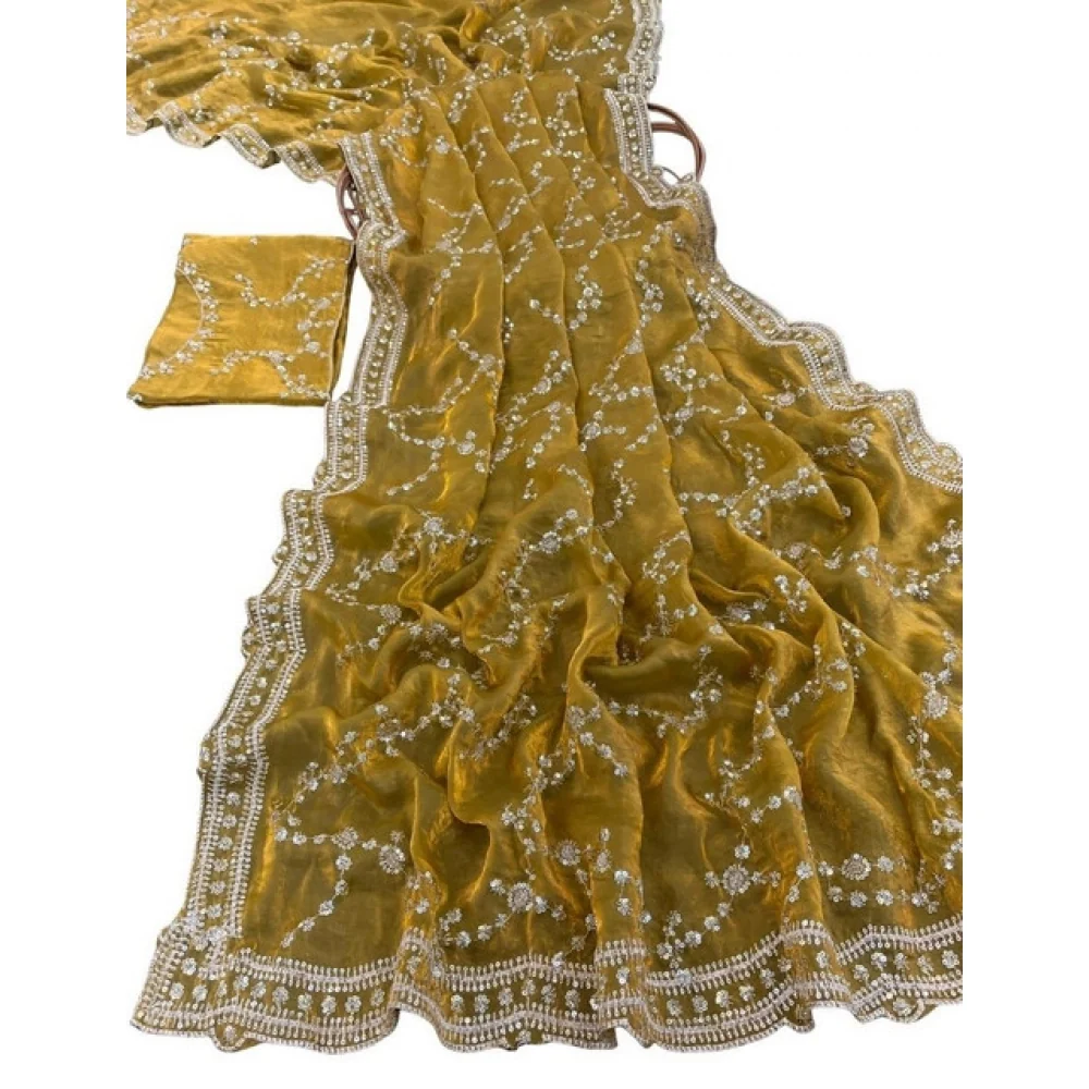 Women's Silk Embellished Saree With Unstitched Blouse 5.5Mtr (Mustard-Yellow) A871692686