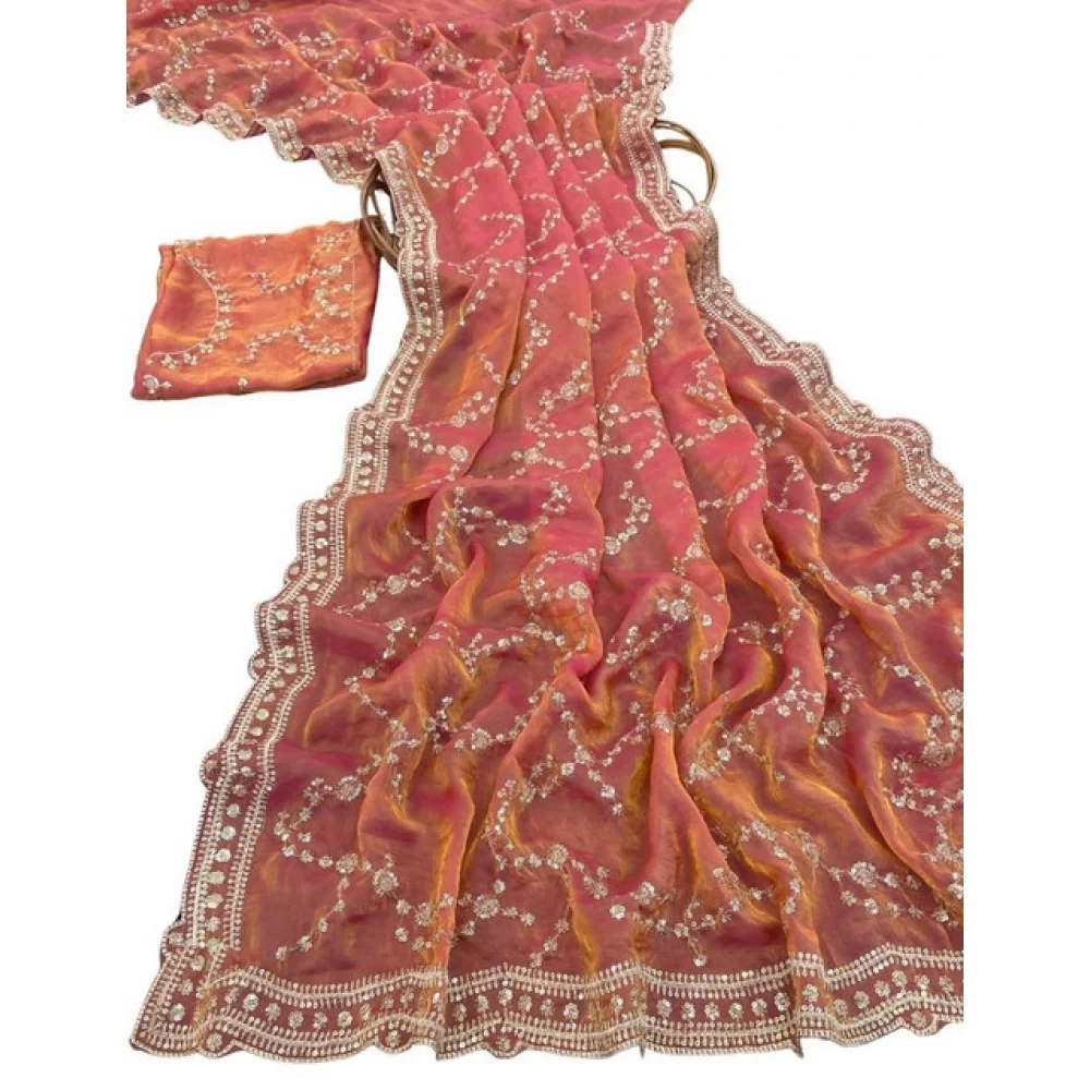 Women's Silk Embellished Saree With Unstitched Blouse 5.5Mtr (Orange) A871692683