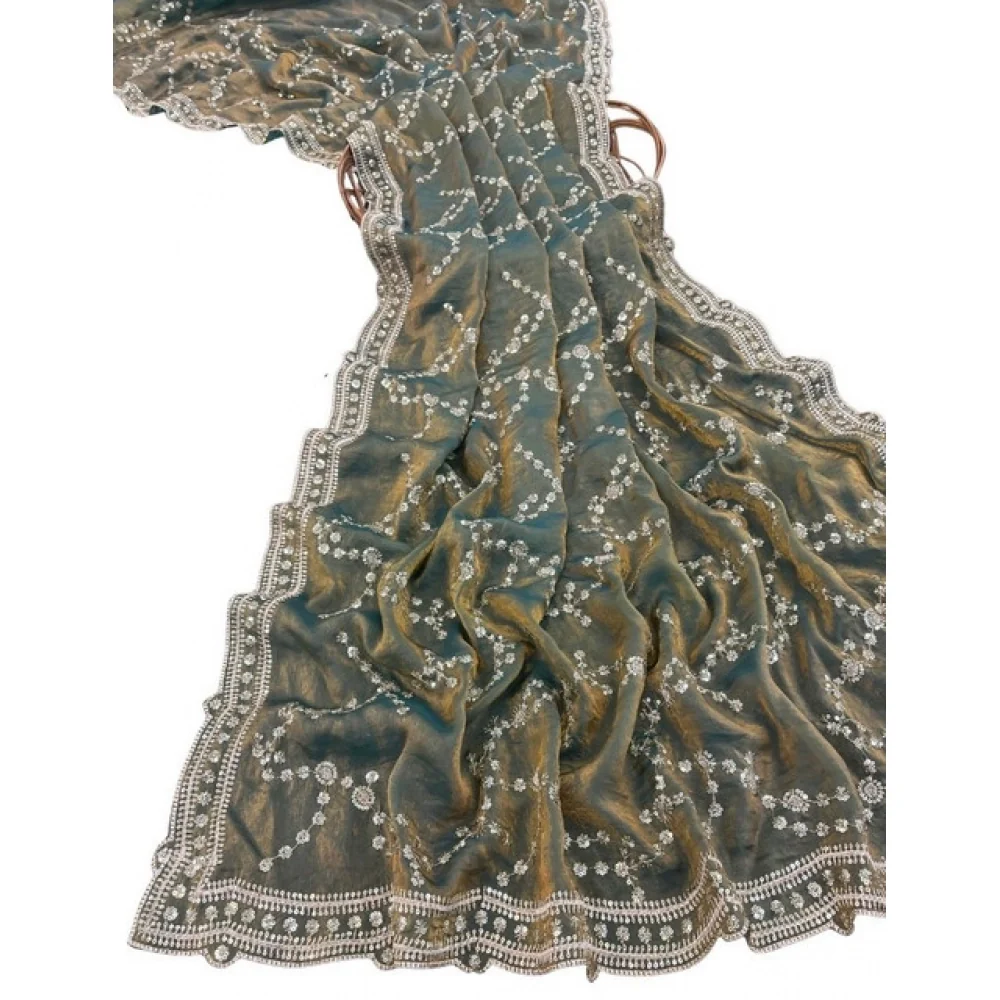 Women's Silk Embellished Saree With Unstitched Blouse 5.5Mtr (Green) A871692681