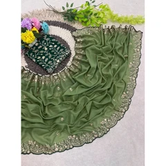 Women's Star Georgette Embroidered Saree With Unstitched Blouse 5.5Mtr (Green) A871692643