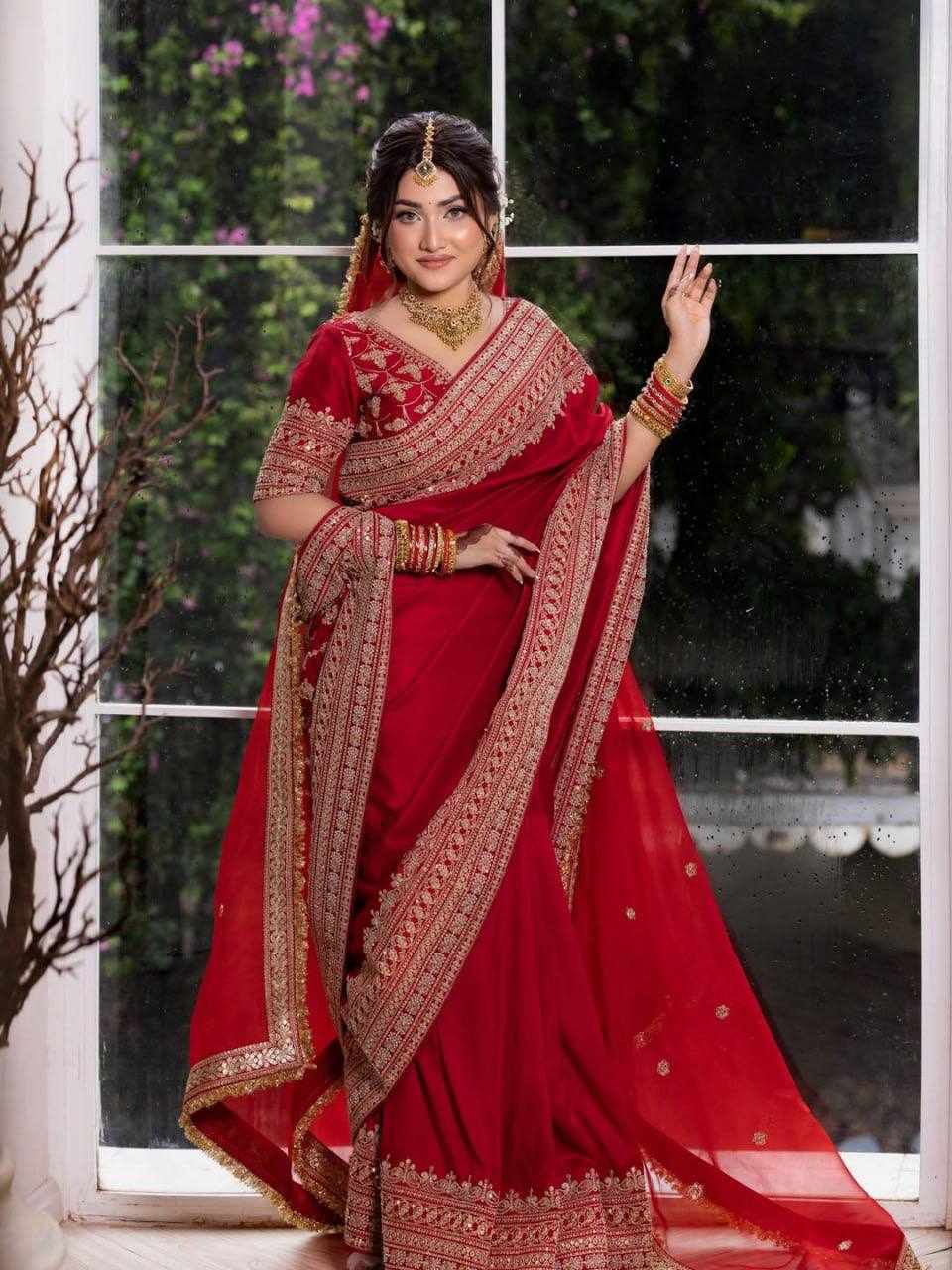 Royal Red Banarasi Silk Saree with Heavy Golden Zari Border