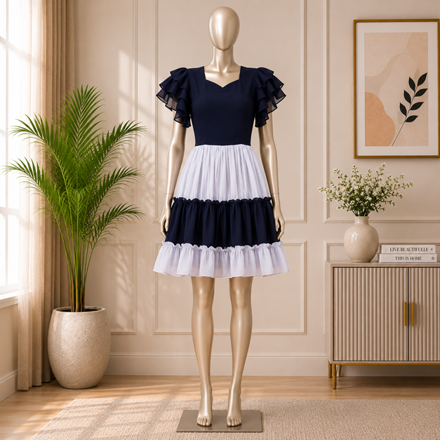 Women's Georgette Solid Half Sleeve Gown (Blue-White) BSB212BYYYWht_Gwn_L