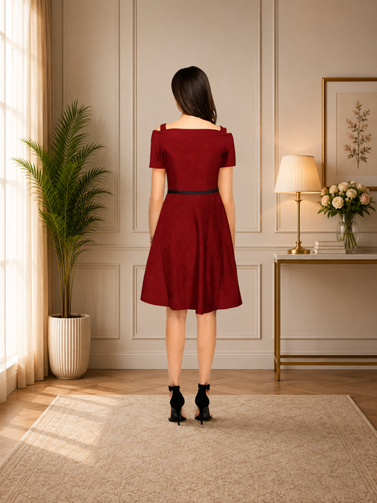 Women's Polyester Solid V Neck Cap Sleeve Dress (Maroon)        BSB71NYYYP_D_62_Mron_L