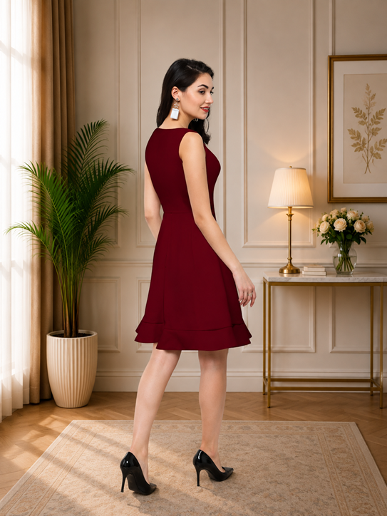 Women's Polyester Solid Round Neck Sleeveless Dress (Maroon) BSB71NYYYP_D_262_Mron_L
