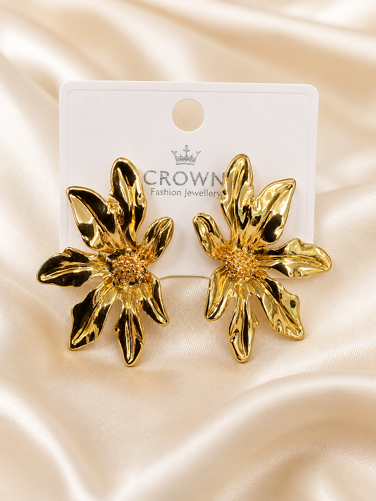 Golden Floral Statement Earrings