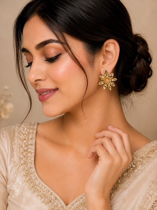 Golden Floral Statement Earrings