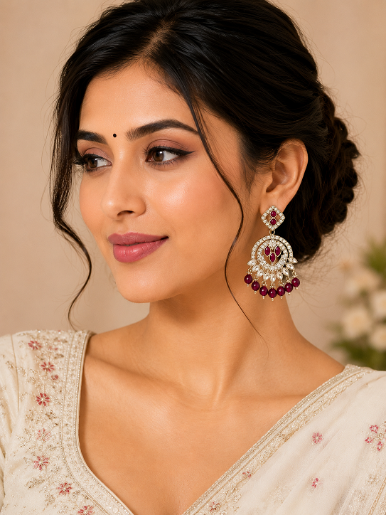 Ruby Stone Chandbali Earrings