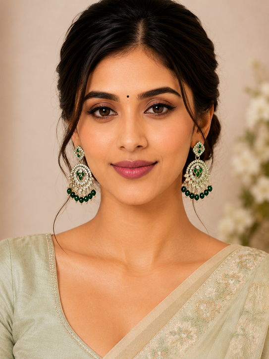 Emerald Stone Chandbali Earrings