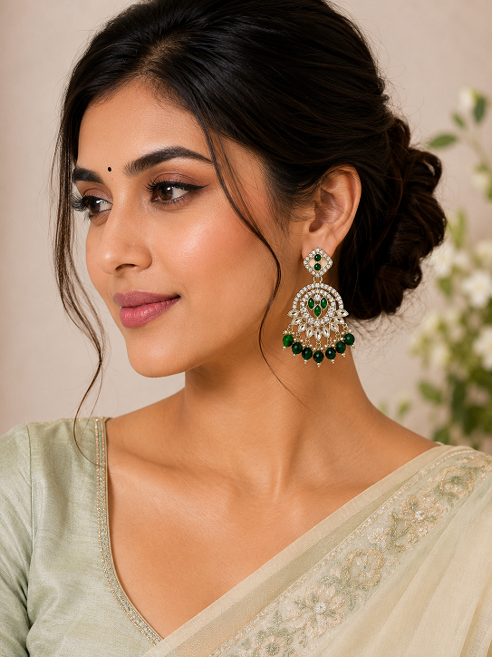 Emerald Stone Chandbali Earrings