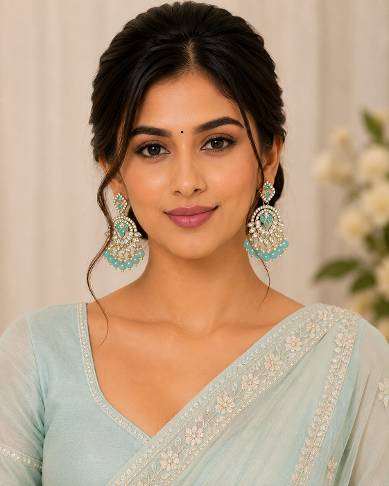 Aqua Blue Chandbali Earrings