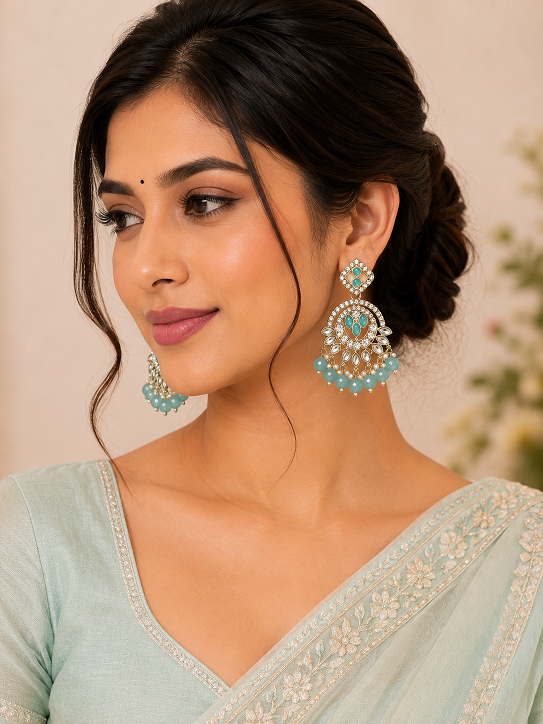 Aqua Blue Chandbali Earrings