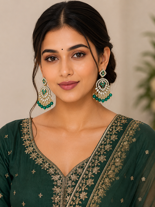 Teal Green Chandbali Earrings