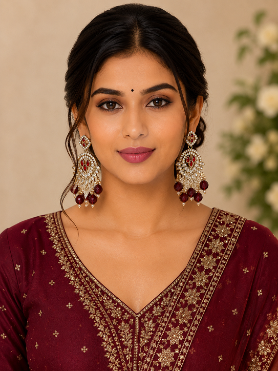Ruby Red Chandbali Earrings