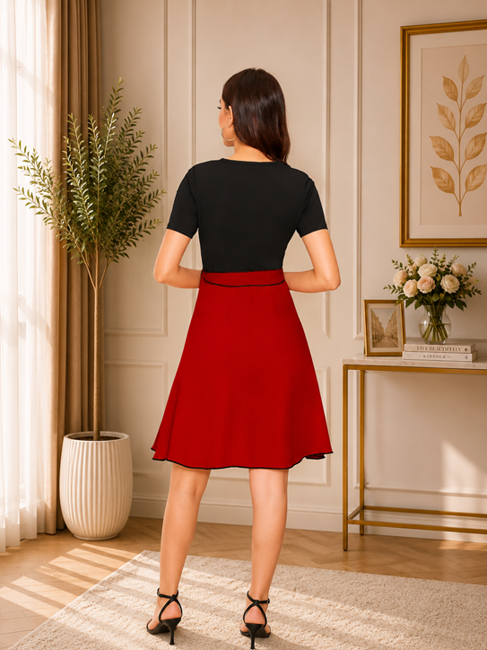 Women's Knitting stretchable Solid Round Neck Cap Sleeve Dress (Red) BSB71NYYYP_D_814_Red_L