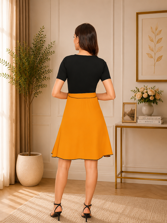 Women's Knitting stretchable Solid Round Neck Cap Sleeve Dress (Yellow) BSB71NYYYP_D_815_Ylw_L