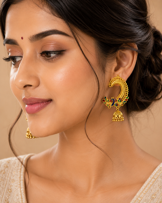 Royal Peacock Meenakari Jhumka Earrings – Multicolor Traditional Design