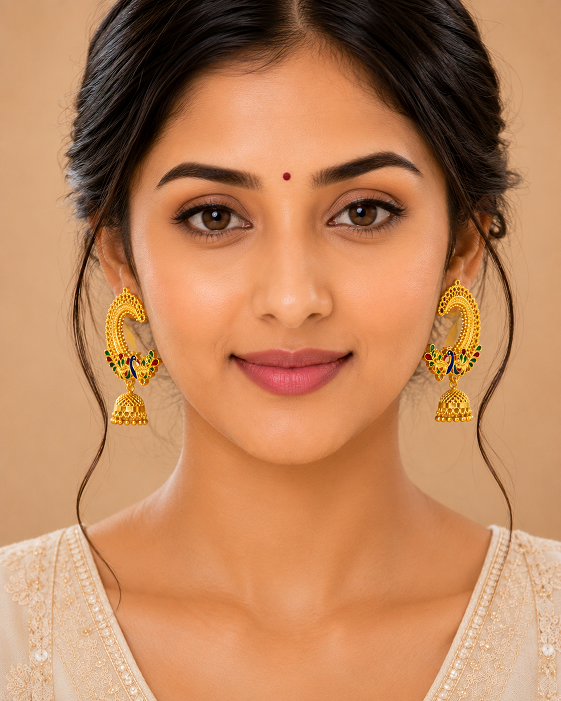 Royal Peacock Meenakari Jhumka Earrings – Multicolor Traditional Design