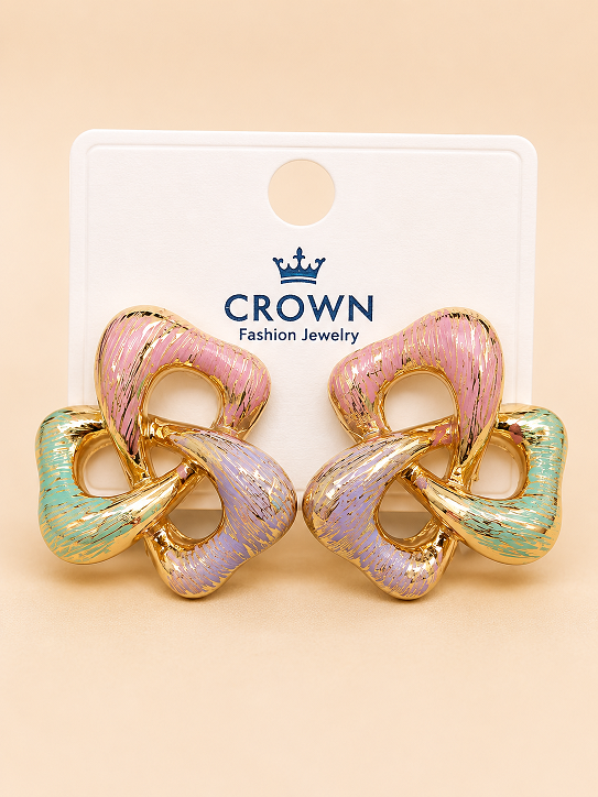 Pastel Multicolor Interlocking Statement Earrings – Gold-Tone Fashion Jewellery