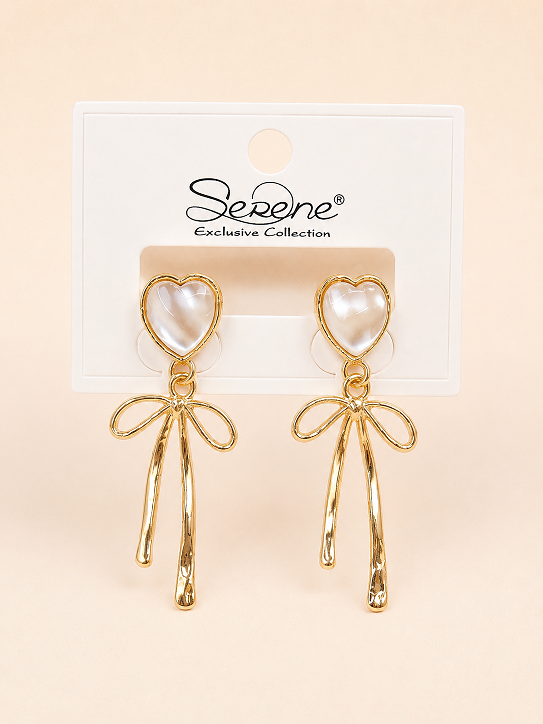 Golden Heart Bow Drop Earrings