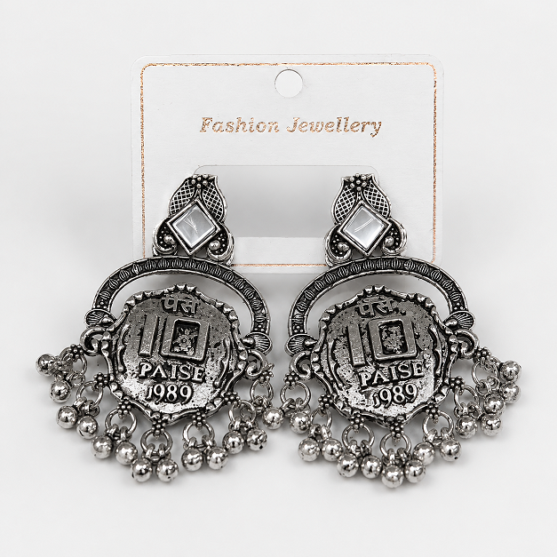Antique Silver Coin Drop Earrings – Traditional Statement Design
