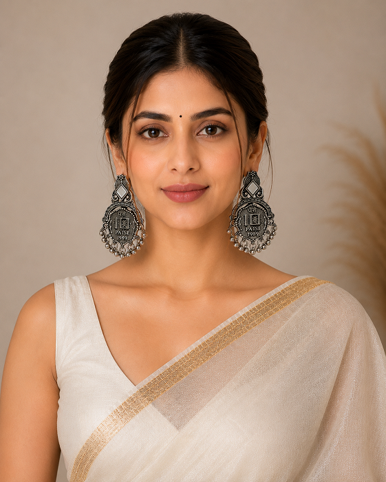 Antique Silver Coin Drop Earrings – Traditional Statement Design